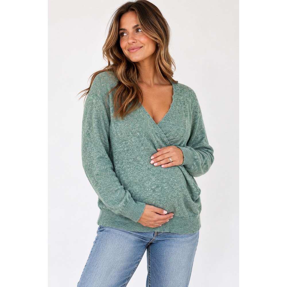 HATCH The Cozy Pointelle Snuggle Sweater Maternity Sage Green Knit Size 2 US M
